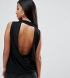 Asos Petite Crepe Top With Cowl Neck And Open Back - Black