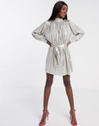 Forever U Metallic Pleated Mini Dress In Champagne-pink