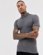 Asos Design Muscle Fit Jersey Polo In Charcoal Marl