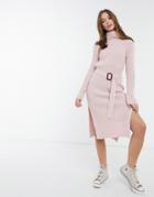 In The Style X Billie Faiers Roll Neck Knitted Dress With Belt In Pink