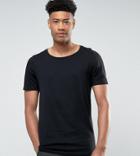 Asos Design Tall Longline T-shirt With Scoop Neck In Black - Black