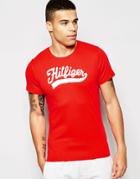 Tommy Hilfiger Logo Crew Neck Slim Fit T-shirt In Organic Cotton - Red