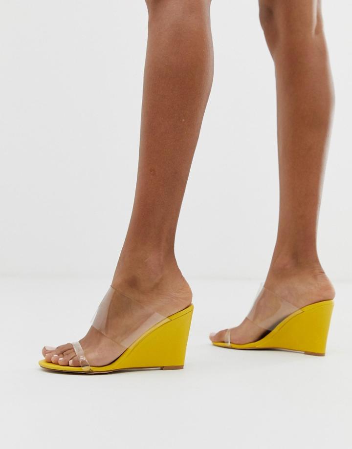 Glamorous Bright Yellow Clear Detail Wedge Sandals