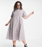 Influence Plus Midi Shirt Dress In Brown Stripe