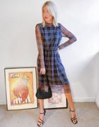 Y.a.s. Juta Mesh High Neck Checkered Dress In Blue