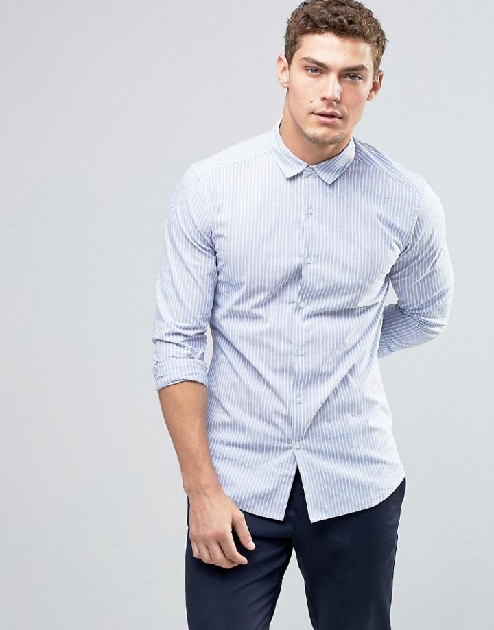 Asos Skinny Shirt With Blue Twill Stripe - Blue