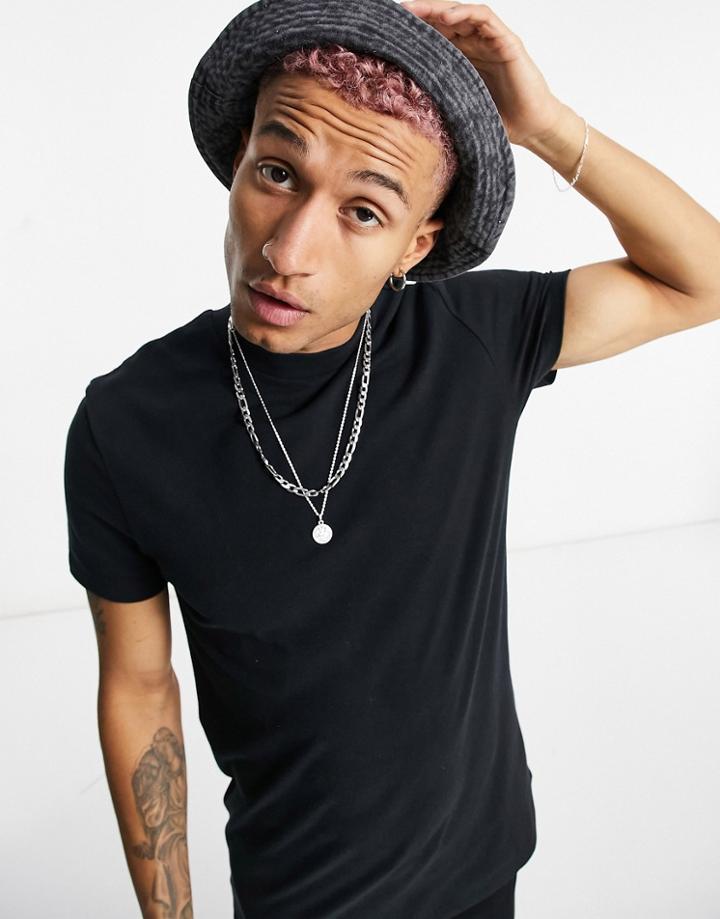 Asos Design Set Crew Neck Pique T Shirt In Black