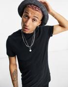 Asos Design Set Crew Neck Pique T Shirt In Black
