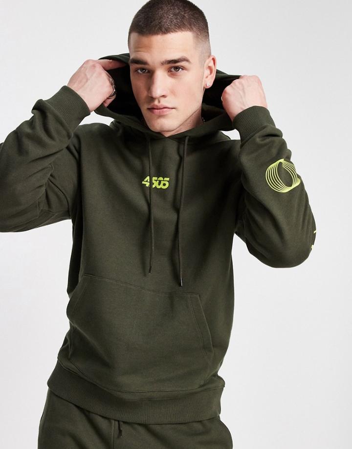 Asos 4505 Oversized Hoodie With Back And Sleeve Print-green