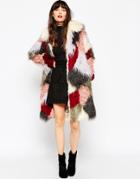 Asos Swing Coat In Patchwork Faux Fur - Multi