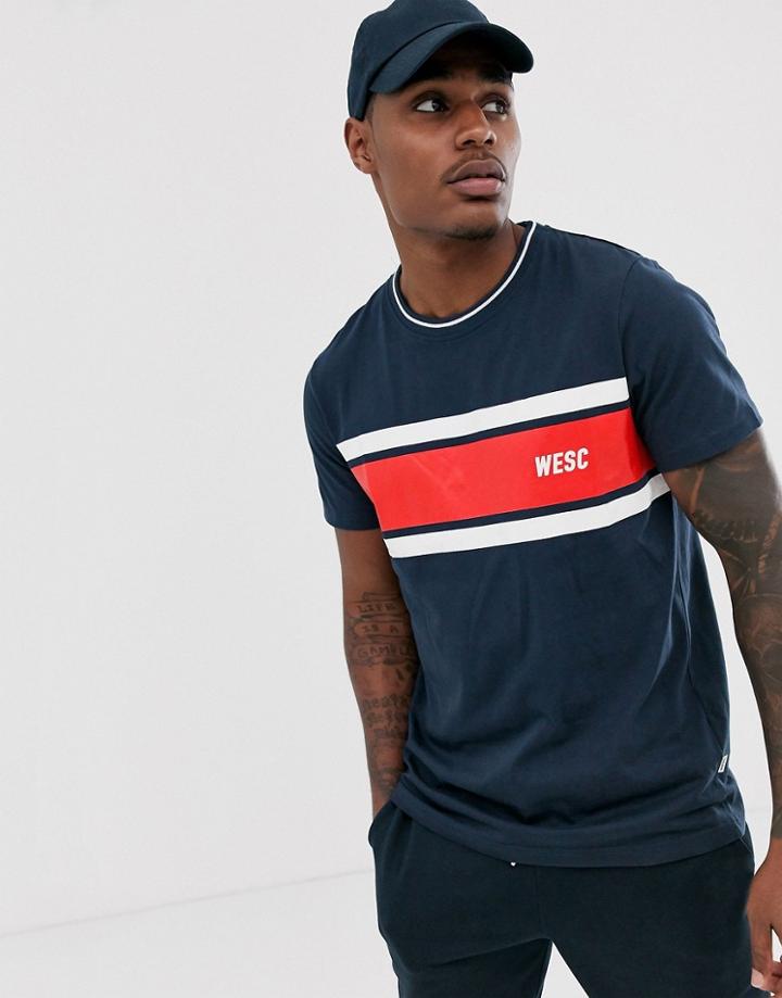Wesc Max Chest Stripe T-shirt-navy