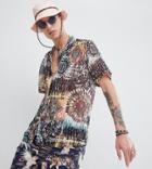 Asos Design Tall Oversized Geo-tribal Tie Dye Print Shirt With Revere Collar - Multi