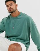 Asos Design Oversized Longline Long Sleeve T-shirt With Acid Wash In Green - Green