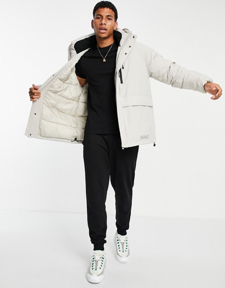 Topman Tech Short Parka In Stone-neutral