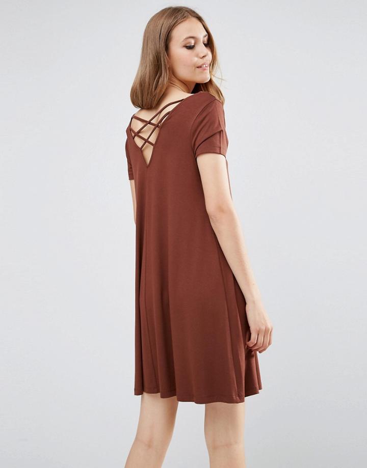 Asos Swing Dress With Strap Back Detail - Brown