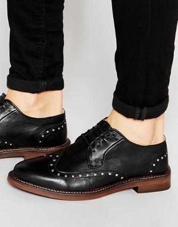 Walk London Studded Leather Darcy Derby Shoes - Black