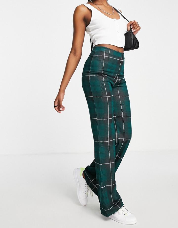 Asos Design Straight Leg Pant In Black And Green Check-multi