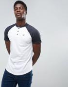 Hollister Henley T-shirt Slim Fit Baseball Raglan In White Blocking - White