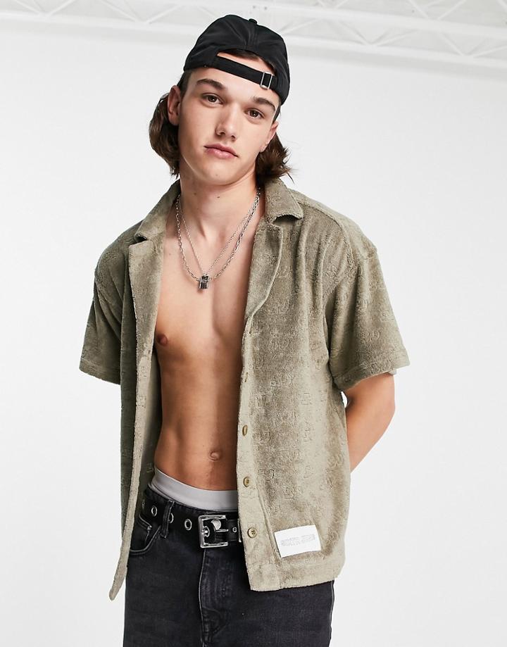Sixth June Relaxed Shirt In Light Green Towelling With Logo Embossing - Part Of A Set