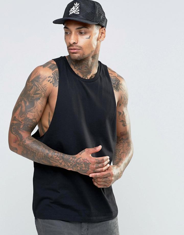 Asos Sleeveless T-shirt With Racer Back In Black - Black