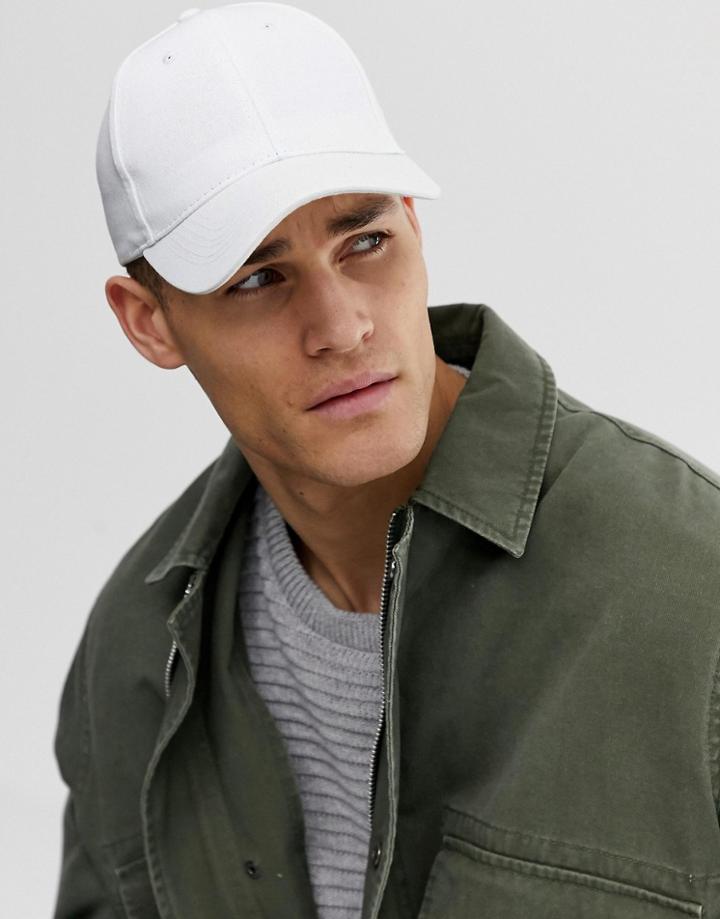 Asos Design Baseball Cap In White Canvas