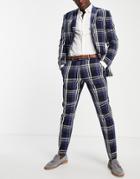 Topman Tartan Slim Suit Pants In Black