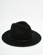 Gregory's Wide Brim Fedora Hat With Belted Trim - Black