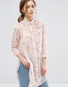 New Look Floral Longline Shirt - Pink