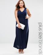 Goddiva Plus Maxi Dress With Wrap Front - Navy