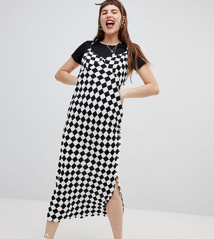 Reclaimed Vintage Inspired Bias Cut Midi Dress In Check Print - Multi