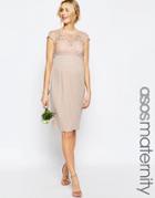 Asos Maternity Wedding Midi Dress With Lace Top And Pleat Waist - Pink