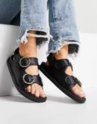 London Rebel Double Buckle Sling Back Sandals In Black