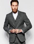 Asos Slim Suit Jacket In Grey Harris Tweed - Gray