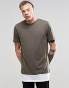 Asos Super Longline T-shirt With Fishtail Hem In Khaki