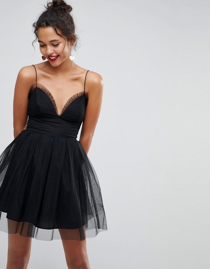 Asos Cami Ruffle Mesh Mini Dress - Black
