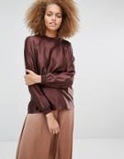 Selected Lea Long Sleeve Silk Top - Brown
