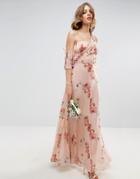 Asos Wedding One Shoulder Maxi Dress In Summer Rose Bouquet Print - Multi