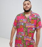 The Simpsons X Asos Design Plus Revere Shirt With Logo Print Reg Fit - Pink