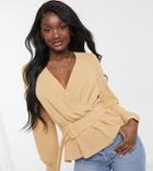 Vero Moda Tall Wrap Blouse With Belted Waist In Tan-brown