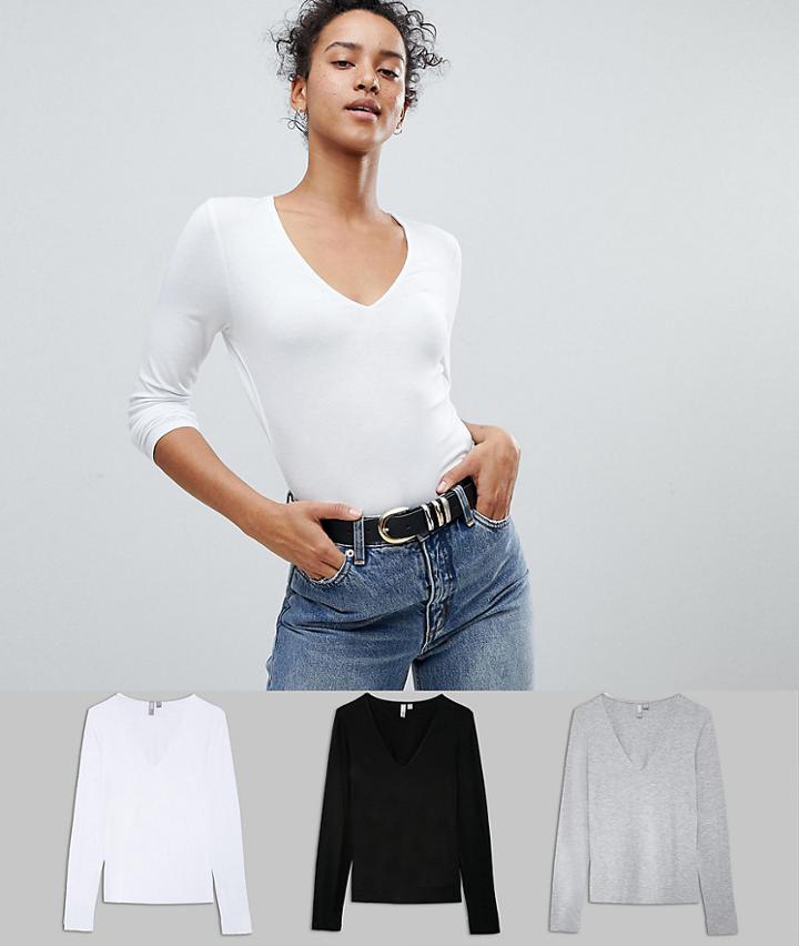 Asos Ultimate Top With Long Sleeve And V-neck 3 Pack - Multi