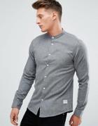 Solid Grandad Collar Shirt In Brushed Flannel - Gray