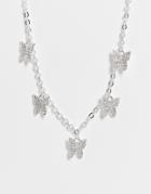 Monki Boya Diamante Butterfly Charm Necklace In Silver