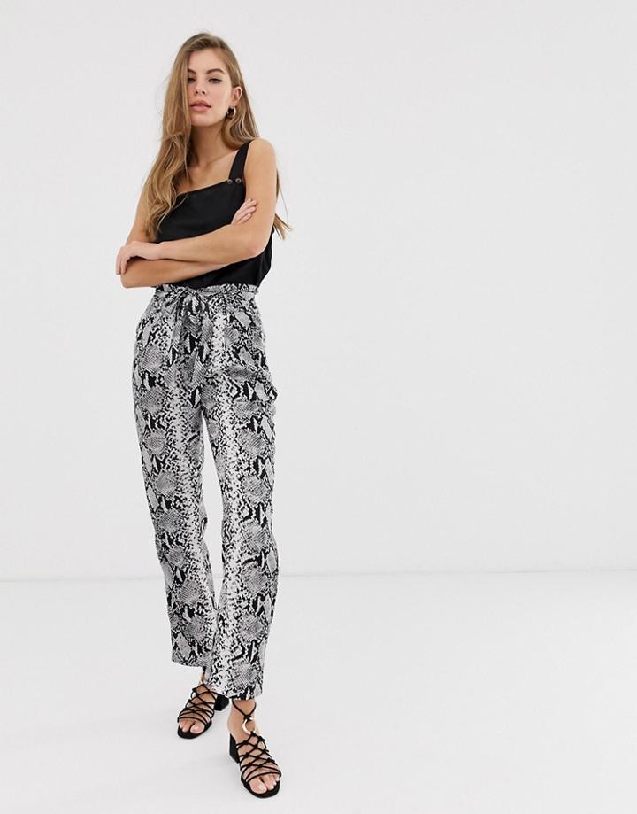 Parisian Wide Leg Pants With Tie Belt In Snake Print-multi