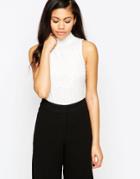 Daisy Street Top With Lace Panel - White