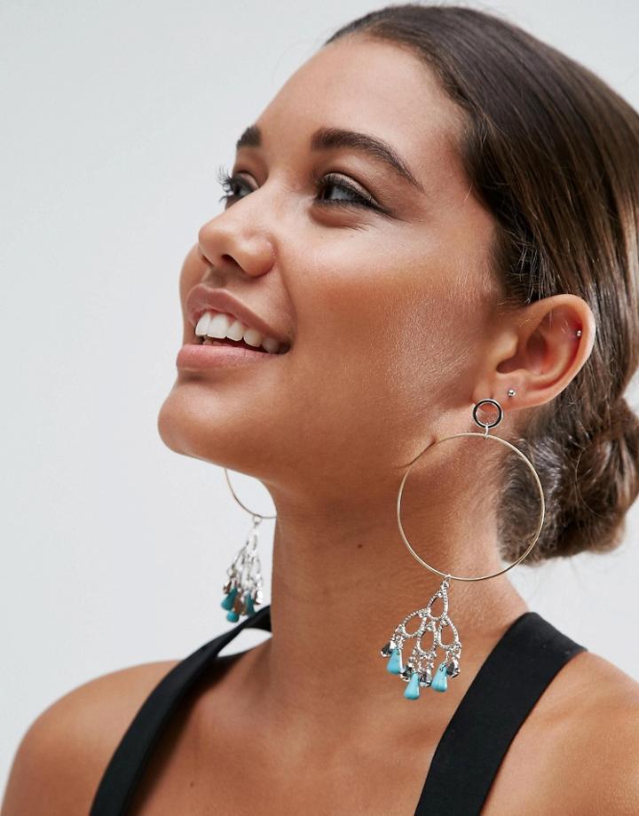 Asos Festival Bead Hoop Earrings - Blue