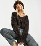 Collusion Boxy Cardigan In Fluffy Yarn In Brown-multi