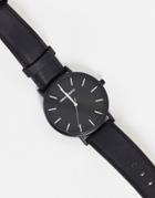 Asos Design Leather Watch In Monochrome-black
