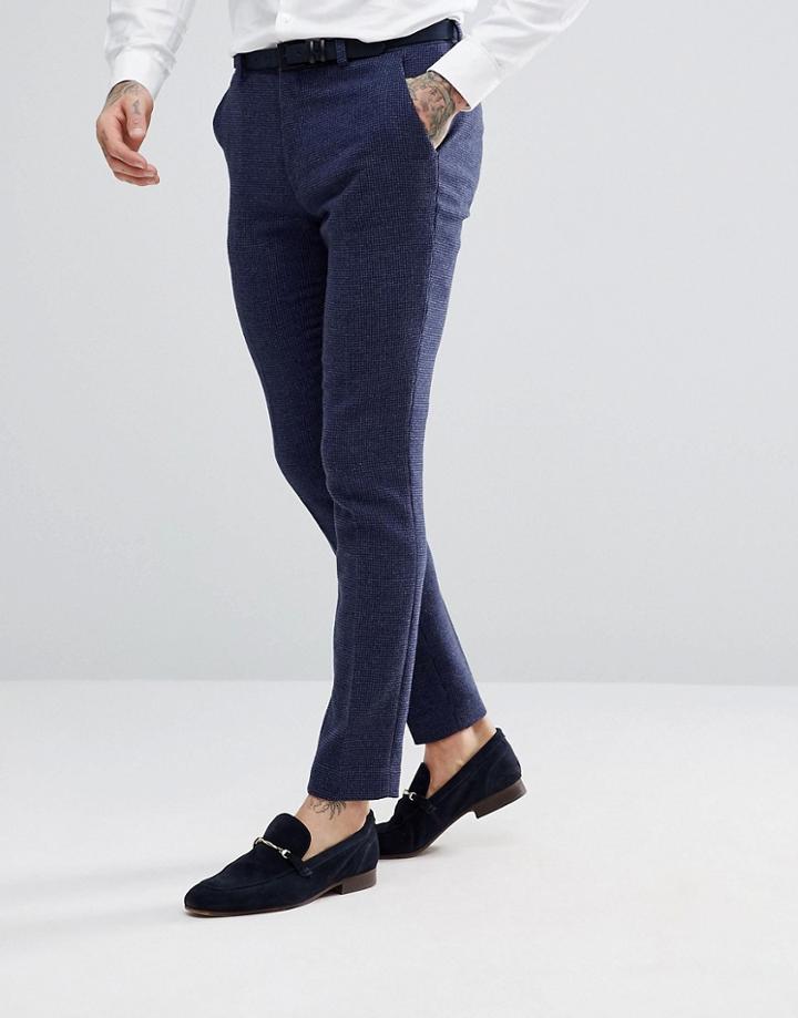 Asos Wedding Super Skinny Suit Pants In Blue Micro Check - Blue