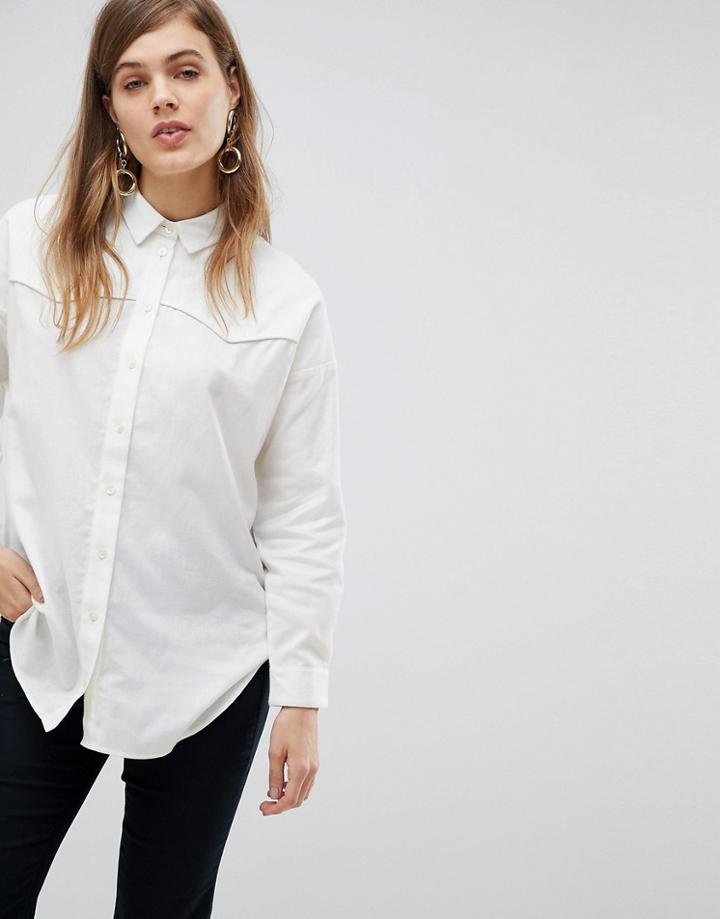 Asos Oversized Shirt In Casual Washed Twill - Cream