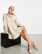 Miss Selfridge Frill Hem Poplin Smock Shirt Dress In Stone-neutral
